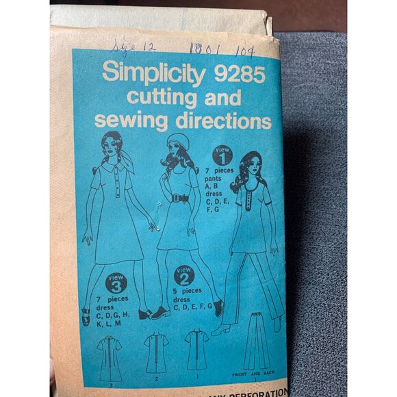 Simplicity 9285 Vintage Sewing Pattern Miss Size 12 Dress Pants 1970s uncut - Picture 5 of 5